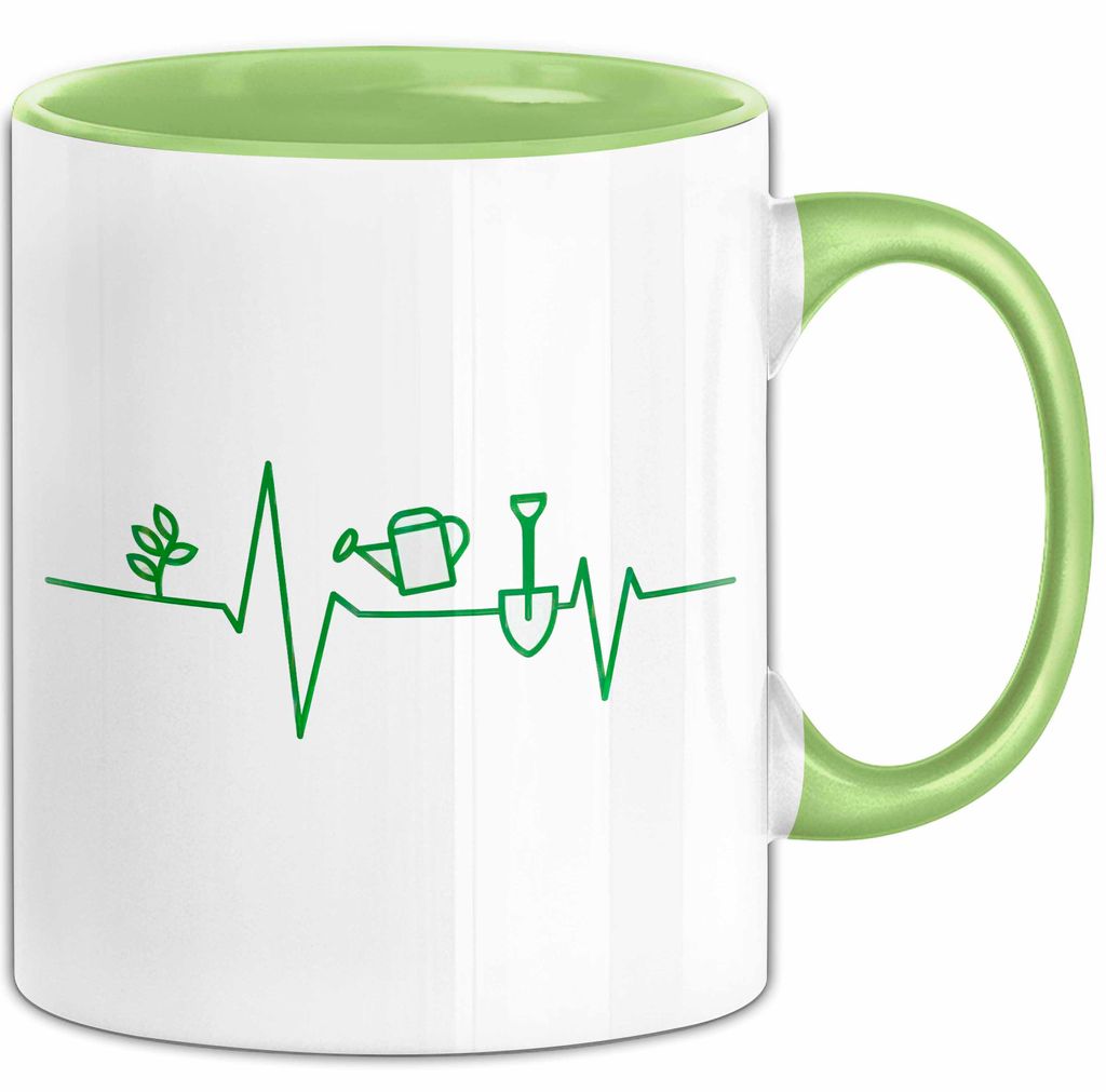 Garten Pflanzen Gärtner Herzschlag Tasse Geschenk Lustige Geschenkidee Spruch (Grün)