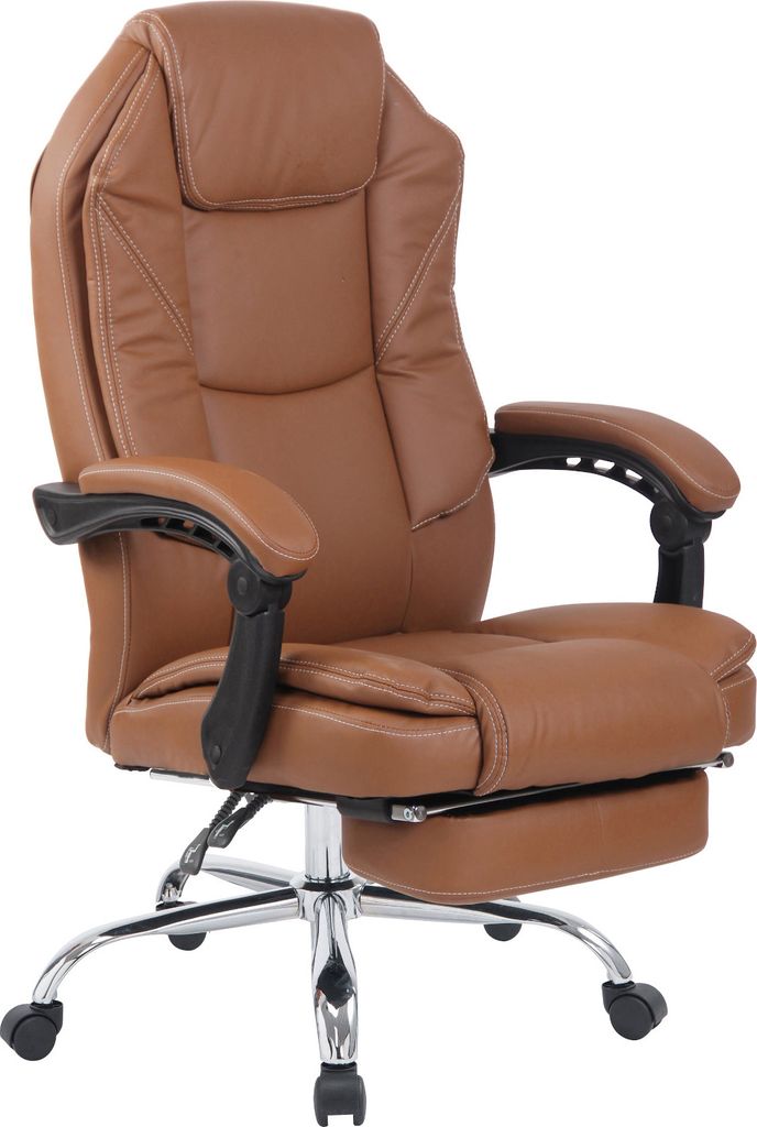 DELUKE Bürostuhl MEDHA - 114x67x64, Hellbraun | Kunstleder | Metall in Chromoptik Gestell | ergonomische Bürostühle Homeoffice Stuhl mit Rollen