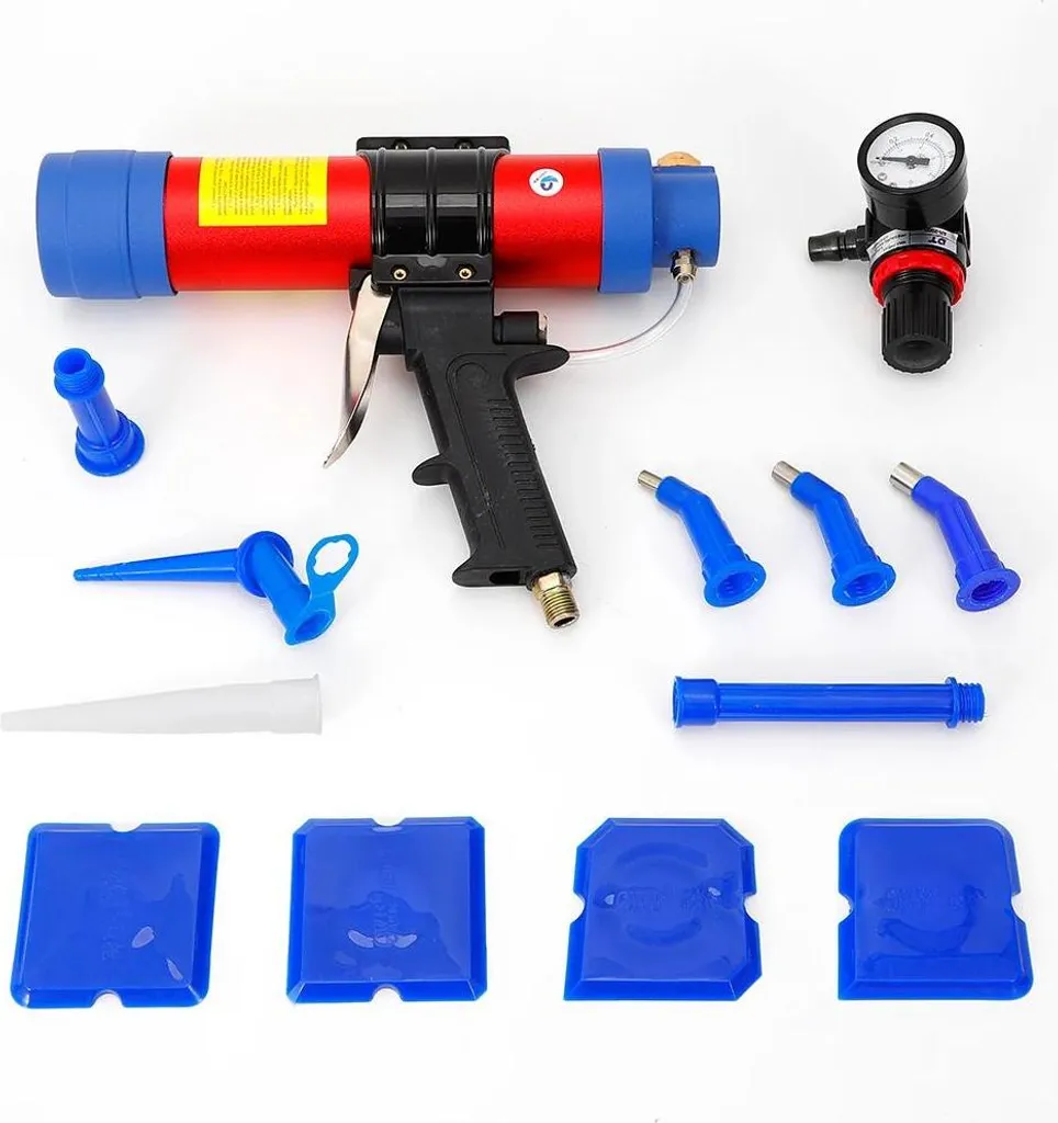 Pistolet à silicone à air comprimé 310 ml rouge avec kit d'accessoires