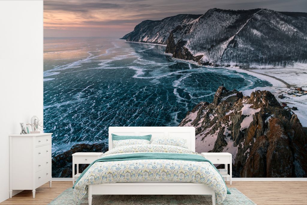 MuchoWow Fototapete für Wohnzimmer oder Schlafzimmer Wandtapete Vinyl Motivtapete Der Baikalsee im Winter - 420x280 cm - Zimmer für Kinder
