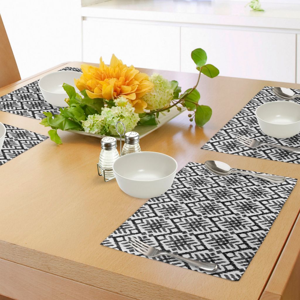 ABAKUHAUS Stammes Platzmatten, Diagonale ethnische Bohemic Design mit Streifen und kleine Dreieck Linien Artwork, Tiscjdeco aus Farbfesten Stoff f...