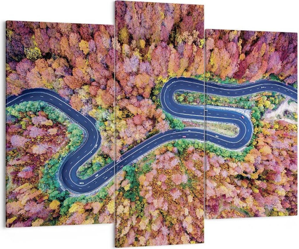 Bild auf Leinwand - Leinwandbild - 3 Teile - Kurvenreich Weg Wald - 130x100cm - Wand Bild - Wanddeko - Wandbilder - Leinwanddruck - Bilder - Wandde...
