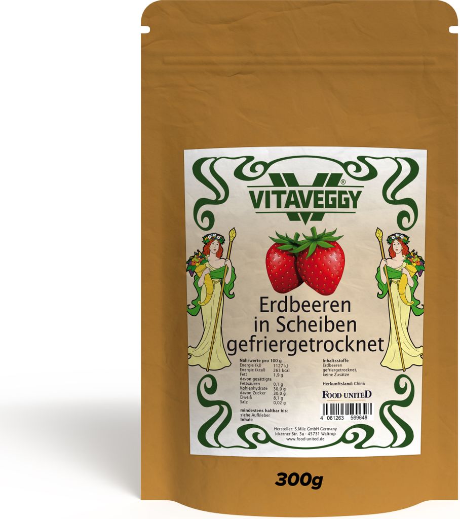 VITAVEGGY ERDBEEREN SCHEIBEN CHIPS 300g gefriergetrocknete Erdbeeren von Food-United Trockenobst Trockenfrüchte aus China, dried strawberry chips,...