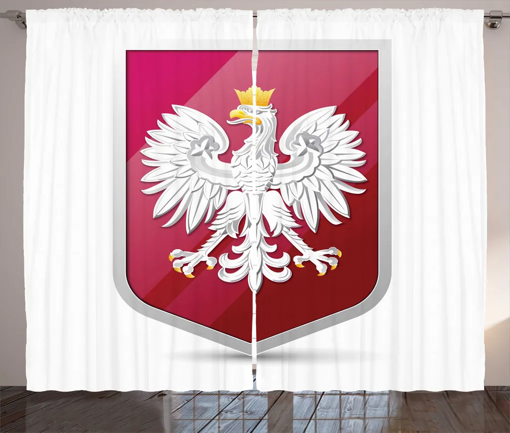 Rideau Rustique Rose et Blanc Blason Polonais avec Boucles et Crochets