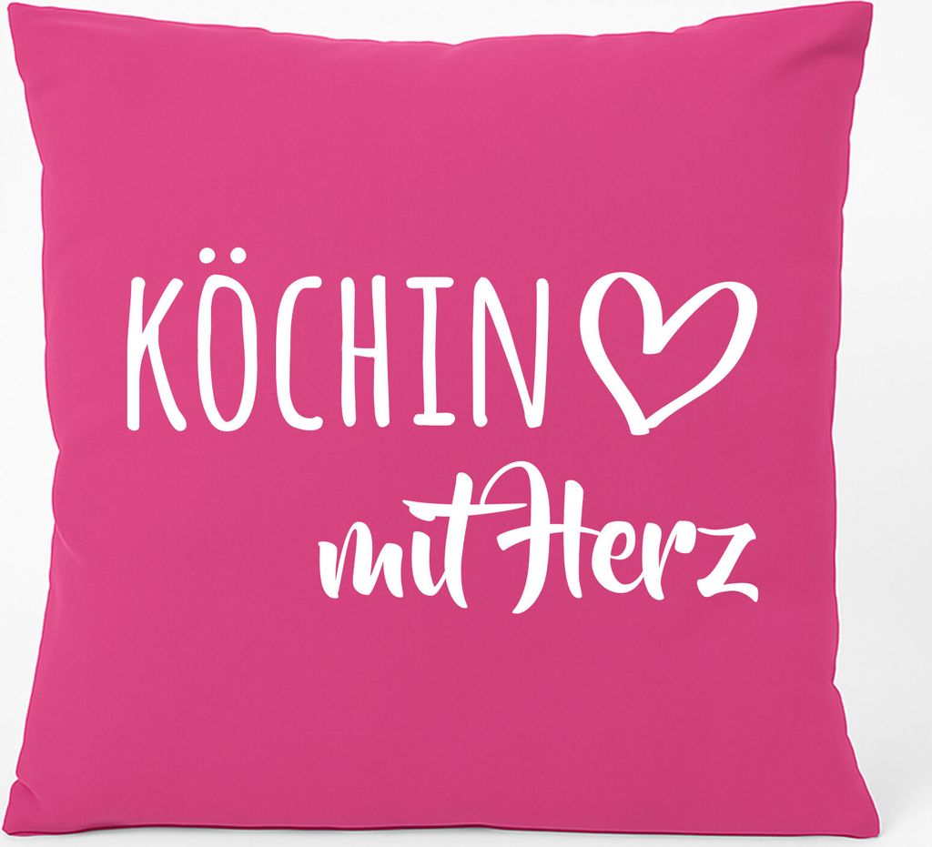 Huuraa Kissen Köchin mit Herz 40x40cm mit Füllung Fuchsia Baumwolle Dekokissen Geschenkidee