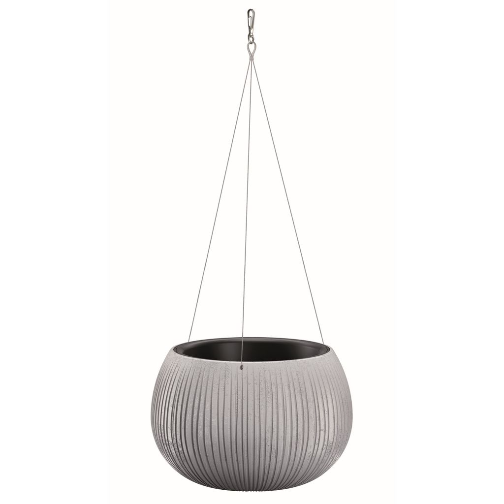 Hängender Blumentopf Betonimitation mit Wellendesign + Innentopf /29x19,5cm Beton / Betonoptik Inkl. Einlegeboden Metall Haken Blumenkasten