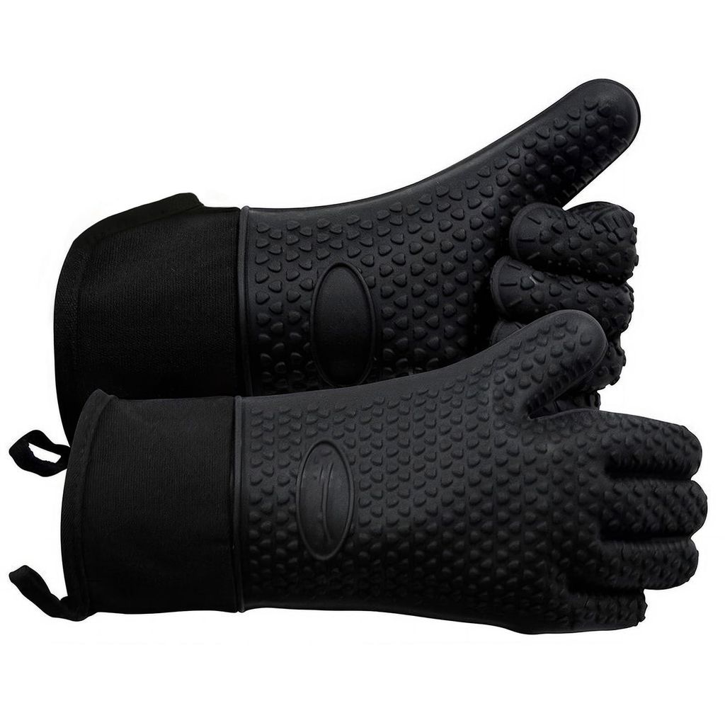Silikon Ofenhandschuhe Hitzebeständig Topfhandschuhe BBQ Handschuhe Wasserdicht Küchenhandschuhe für Backofen Grillen Mikrowelle,Schwarz, XL