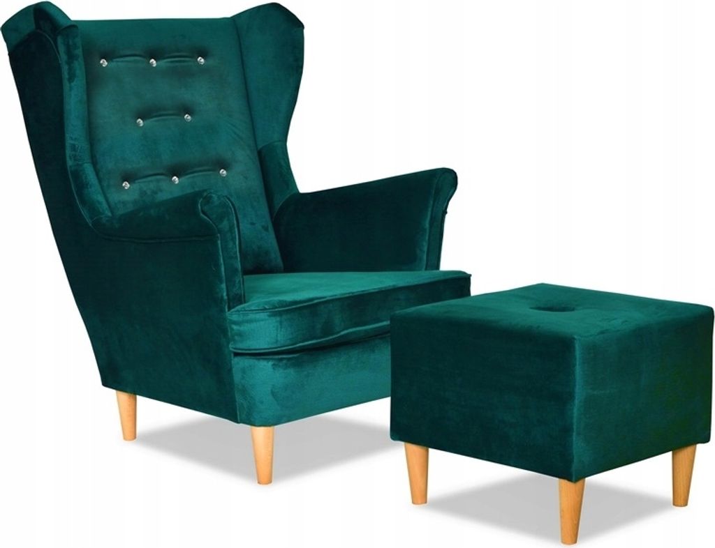 Family Meble Ohrensessel mit Hocker Diana Relaxsessel Skandinavisch Bequemer Sessel Loungesessel Fernsehsessel Wohnzimmer Schlafzimmer Büro (MONOL...