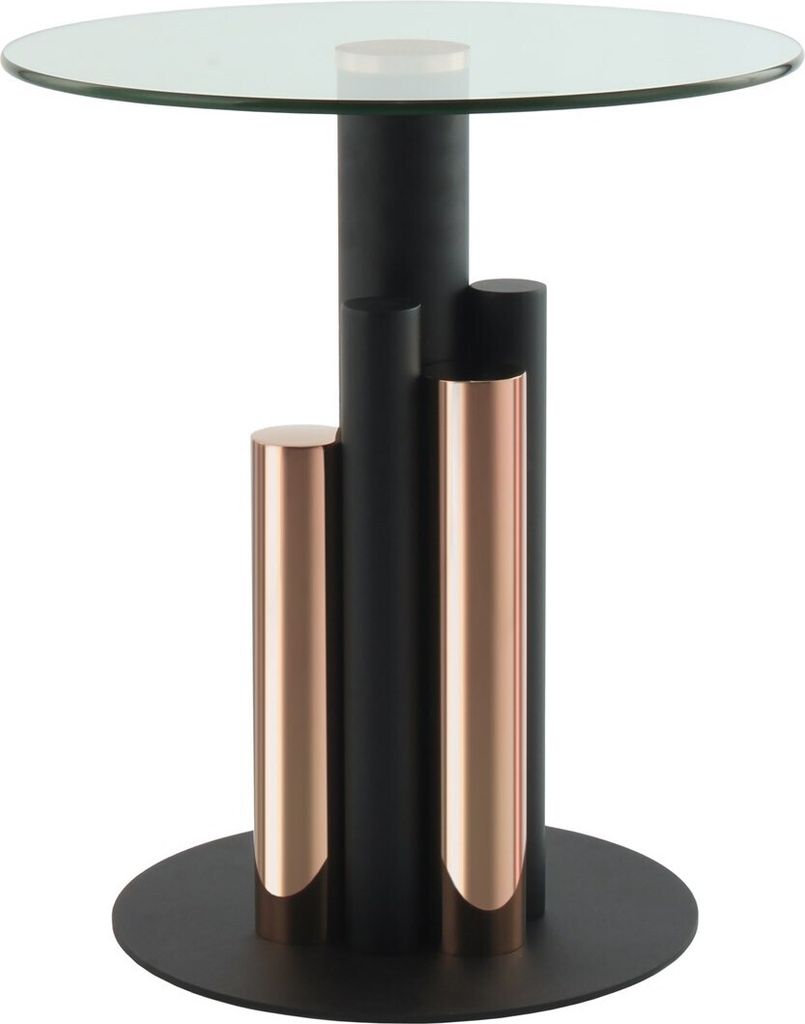 Qiyano Beistelltisch rund Säule Skulptur Edelstahl Glas zweifärbig modern Design Metallic glänzend Nachttisch Ablage Wohnzimmer Couch Flur Pflan...