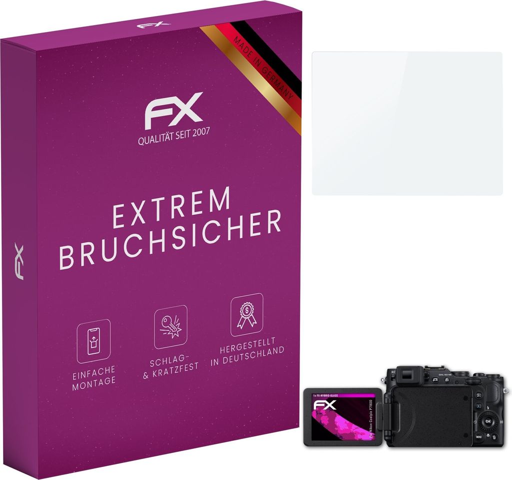 atFoliX FX-Hybrid-Glass Displayfolie kompatibel mit Nikon Coolpix P7800 Glasfolie