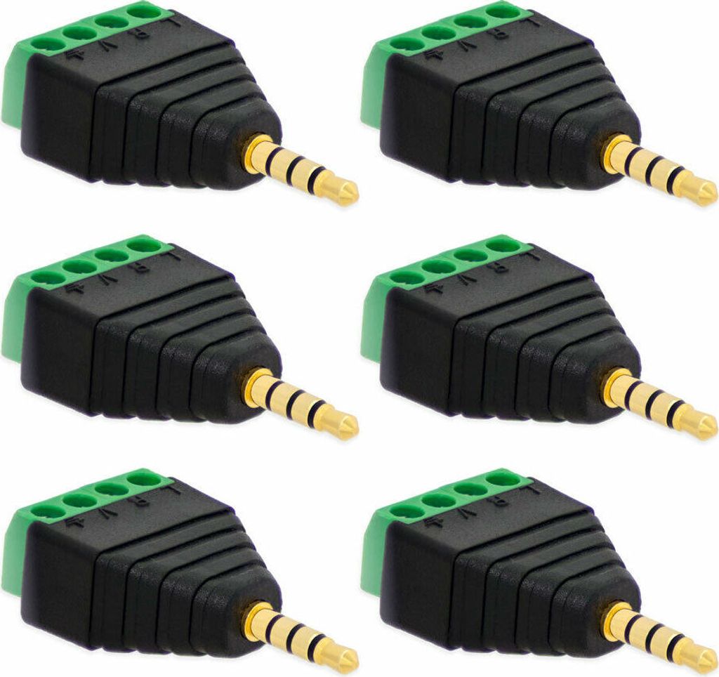 6X Klinke Adapter Stecker 3,5mm >Terminal Block 4-Pin Schraub Klemmen Kabel Adapter