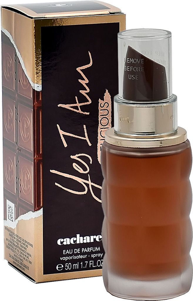 A bottle of Cacharel Yes I Am Delicious Eau de Parfum and its packaging.