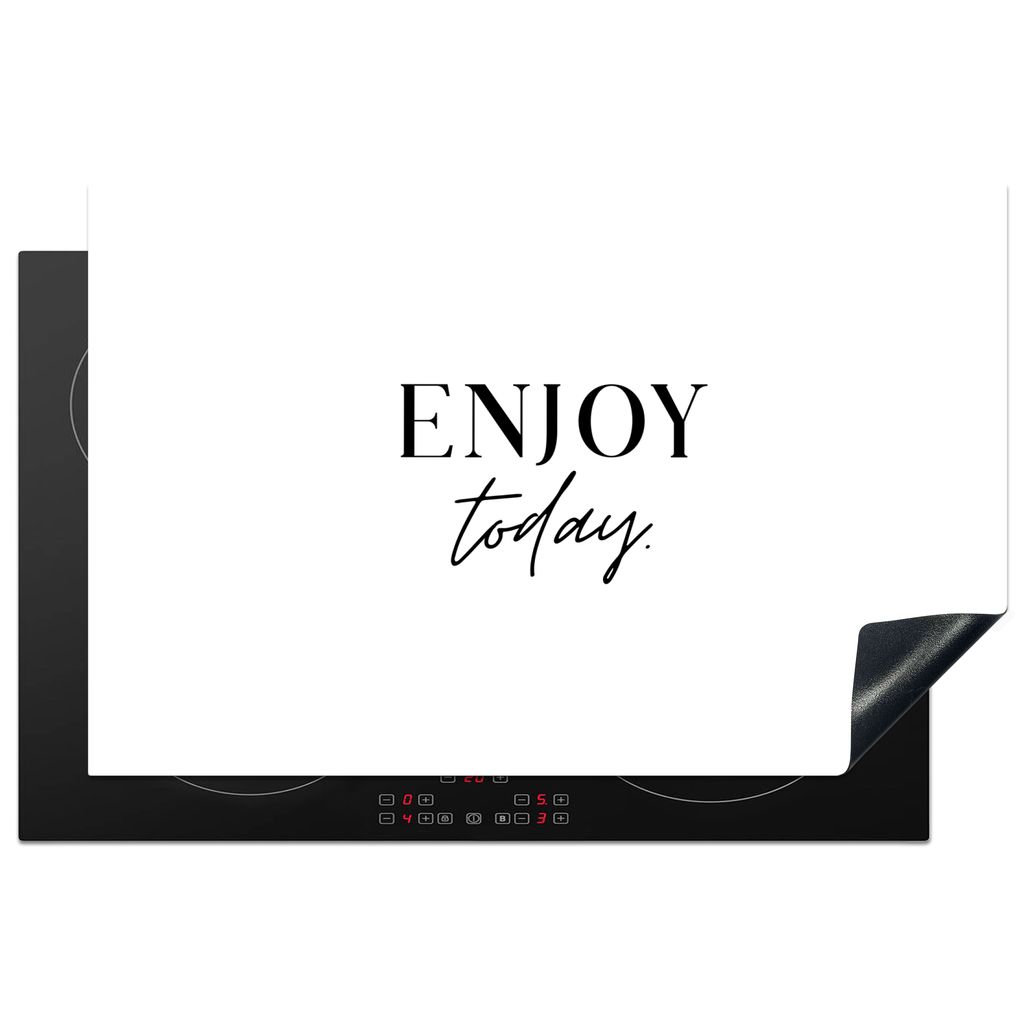 KitchenYeah Herdabdeckplatte Text - Genieße den Tag - Zitate - Schwarz und weiß , 81x52cm, Küche Deko, Glaskeramikkochfeld Herdabdeckung, Abde...