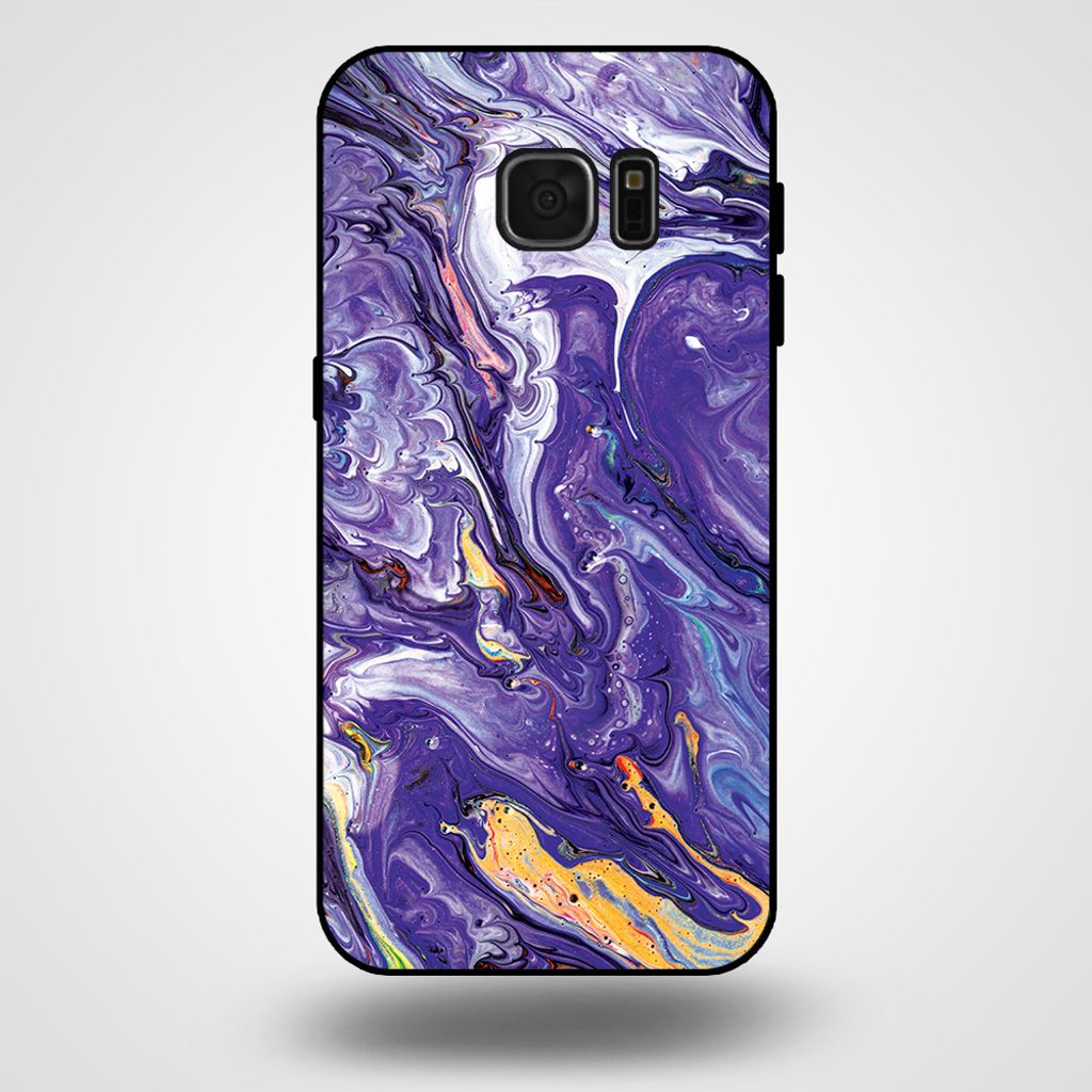 Smartphonica Handytasche für Samsung Galaxy S7 Edge mit Marmordruck - TPU Rückseite Abdeckung Fall Marmor Design - Gold Lila