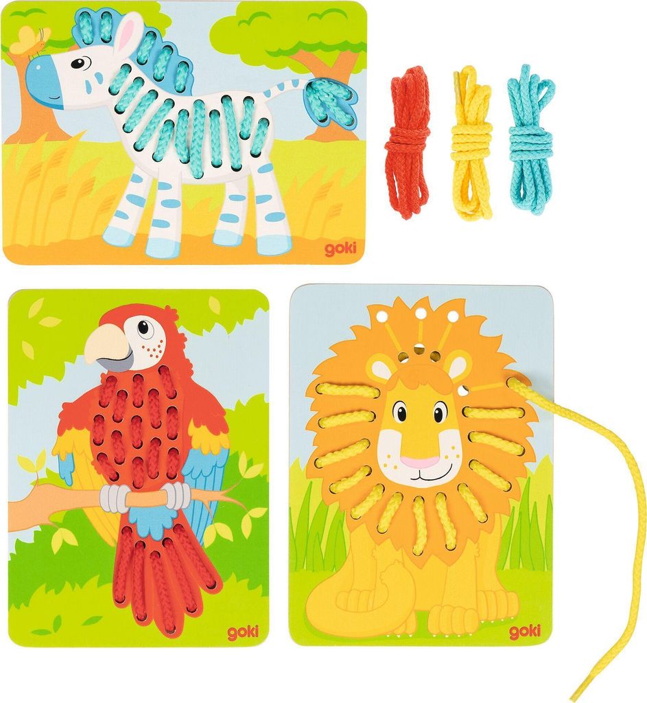 Fädelspiel Papagei, Löwe, Zebra