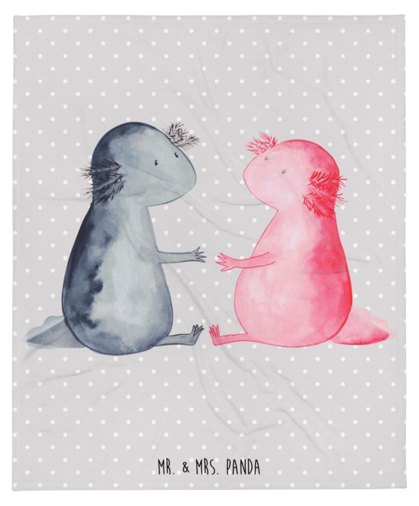 Mr. & Mrs. Panda Tagesdecke Axolotl Liebe - Grau Pastell - Geschenk, Bettdecke, Lurche, Decke, Valentinstag, Kuscheldecke, Warme, Sofadecke