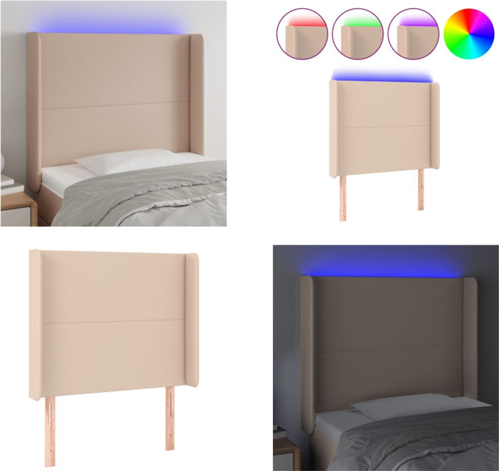 vidaXL LED Kopfteil Cappuccino Braun 103x16x118/128cm Kunstleder - LED Kopfteil - LED Kopfteile - Kopfteil - Bett-Kopfteil