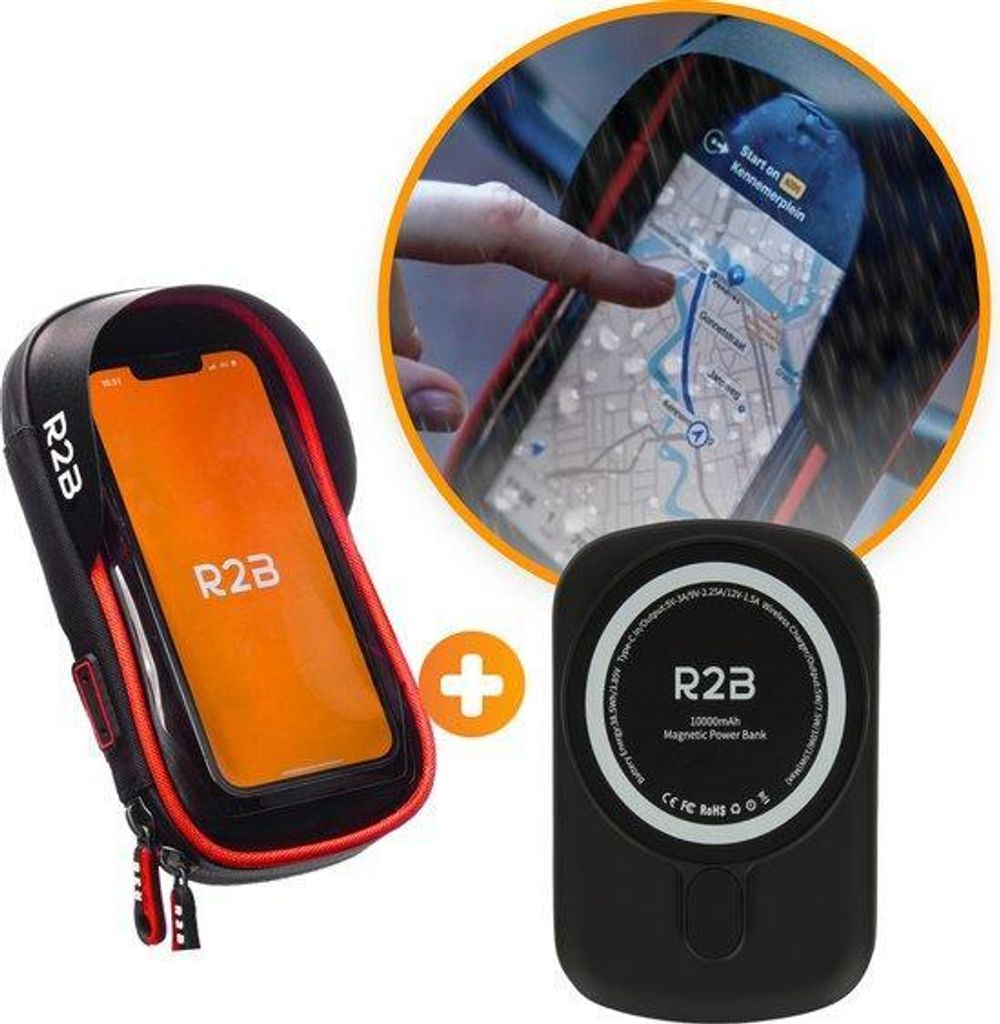 Telefoonhouder Fiets Waterdicht & Powerbank geschikt voor MagSafe - 2 tot 4 keer opladen - Gsm Houder Fiets - Model Den Haag - Zwart/Rood