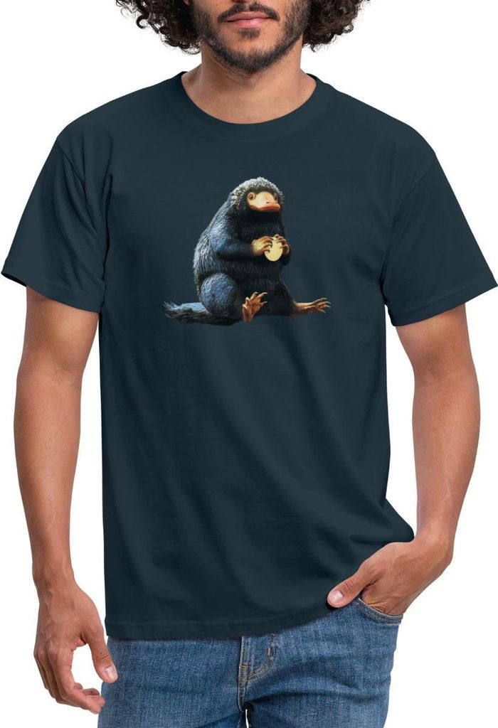 Spreadshirt Fantastic Beasts Niffler Beschützt Münze Männer T-Shirt, 3XL, Navy
