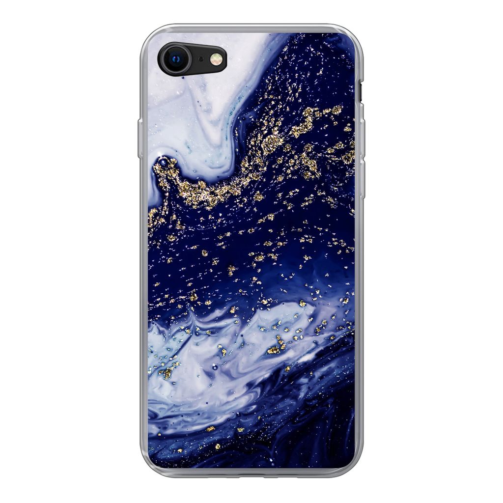 MuchoWow Handyhülle Schutzhülle Hülle für iPhone SE 2020 Marmor - Gold - Natursteine Silikon Softcase Handy Hülle - Kartenbesitzer