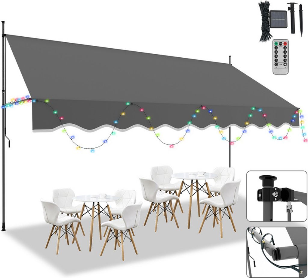 Jopassy tenda da sole con LED senza foratura tenda da sole Immagine del prodotto 