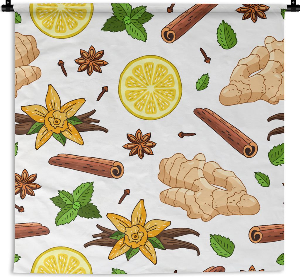 MuchoWow Wandteppich Wandbehang Ingwer - Zimt - Zitrone - Anis 90x90 cm Tapisserie Dekoration Wandtuch - Wandaufhänger