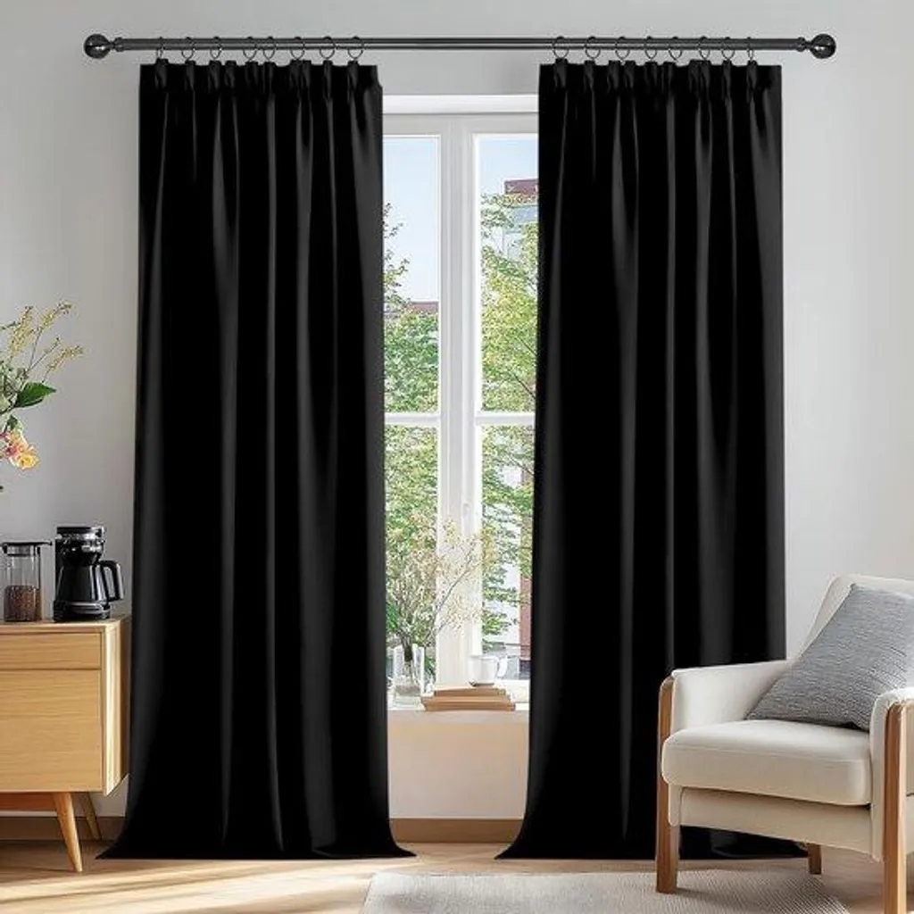 Rideaux Occultants Noirs 168x229 cm à Œillets en Tissu Triple Tissage