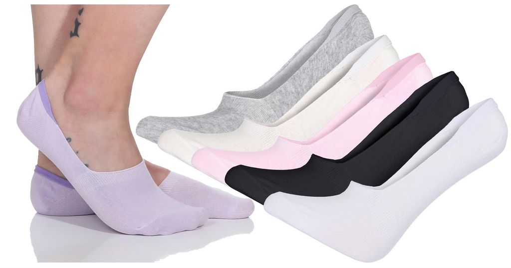 6 Paar Damen Füßlinge Ballerina Unsichtbare Sneaker Sport Socken mit Rutschfest Silikon, 6 Paar, Mix/35-38
