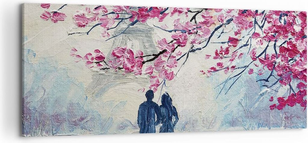 Bild auf Leinwand - Leinwandbild - Einteilig - Paar Paris Baum - 120x50cm - Wand Bild - Wanddeko - Wandbilder - Leinwanddruck - Bilder - Wanddekora...
