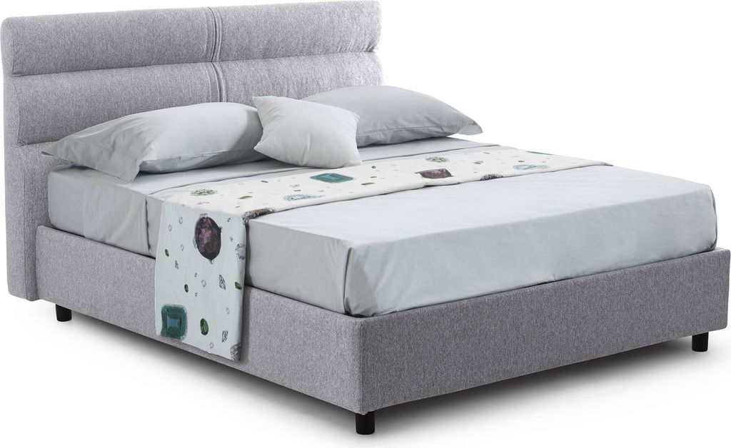 Dmora Einzelbett Brenta Grau, abnehmbarer Bezug, mit Stauraum