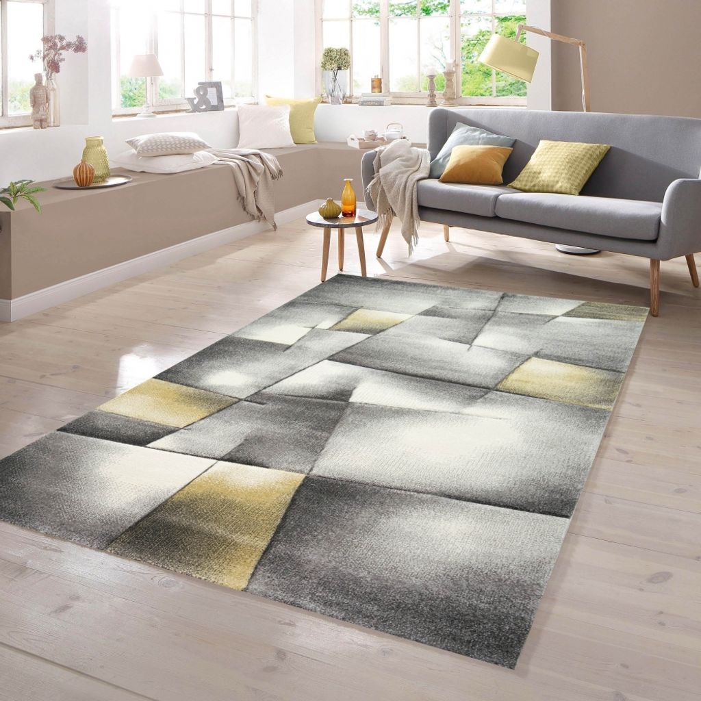 Teppich Kurzflor in pastell gelb grau Größe - 160 x 230 cm