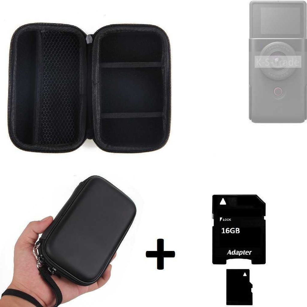 Kamera Tasche Hard Case Hardcase Schutz Hülle für Kompaktkamera kompatibel mit Canon Power Shot V10 und Platz für Speicherkaten, Ersatzakku,