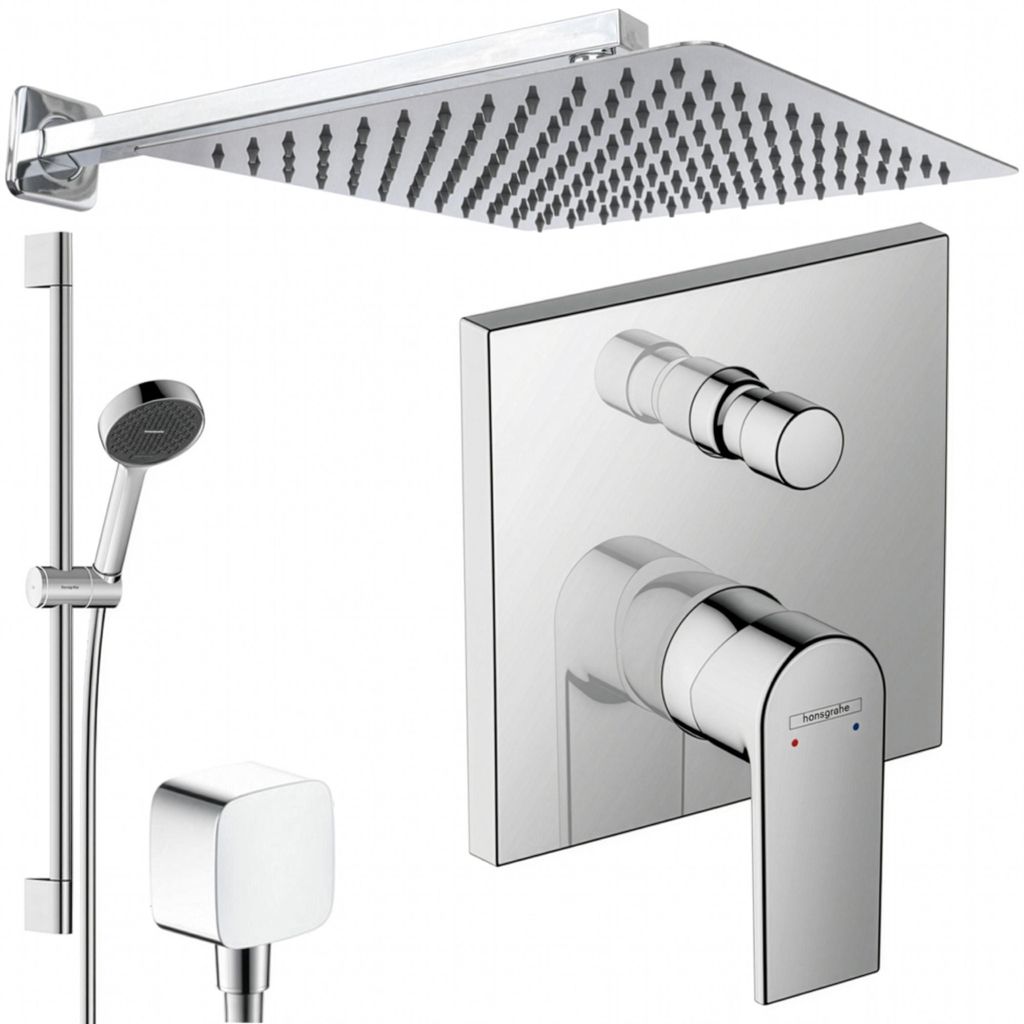 Hansgrohe und Jowi Unterputz Duschsystem, 650mm Brausestange, 300x300mm Kopfbrause, Vernis Shape Duscharmatur, OHNE iBox