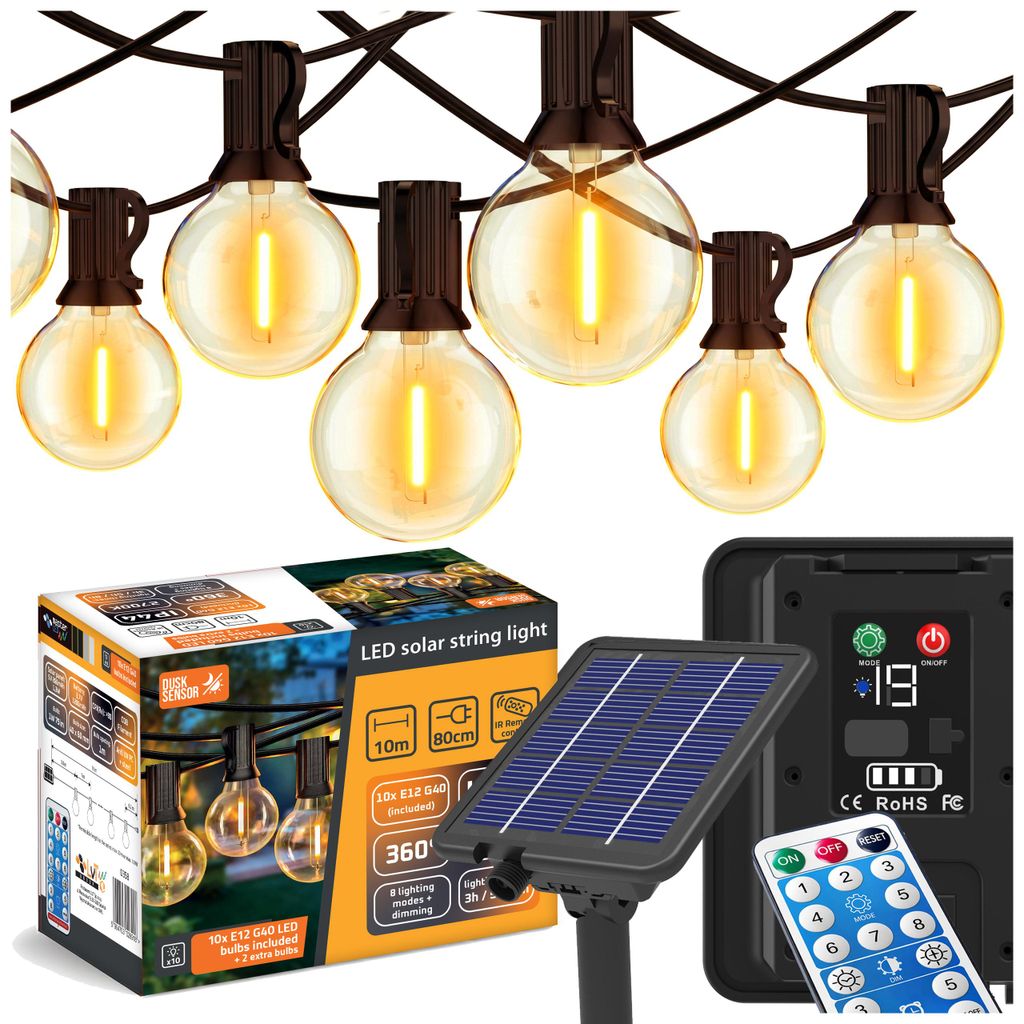 MasterLED Solar LED Lichterkette Außen 10m mit 10x E12 G40 Produktbild 