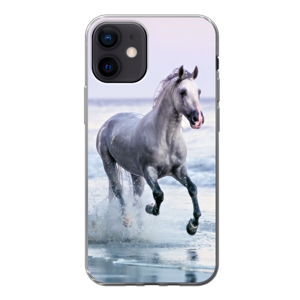 MuchoWow Handyhülle Schutzhülle Hülle für iPhone 12 Pferd - Meer - Pastell Silikon Softcase Handy Hülle - Schutzhülle