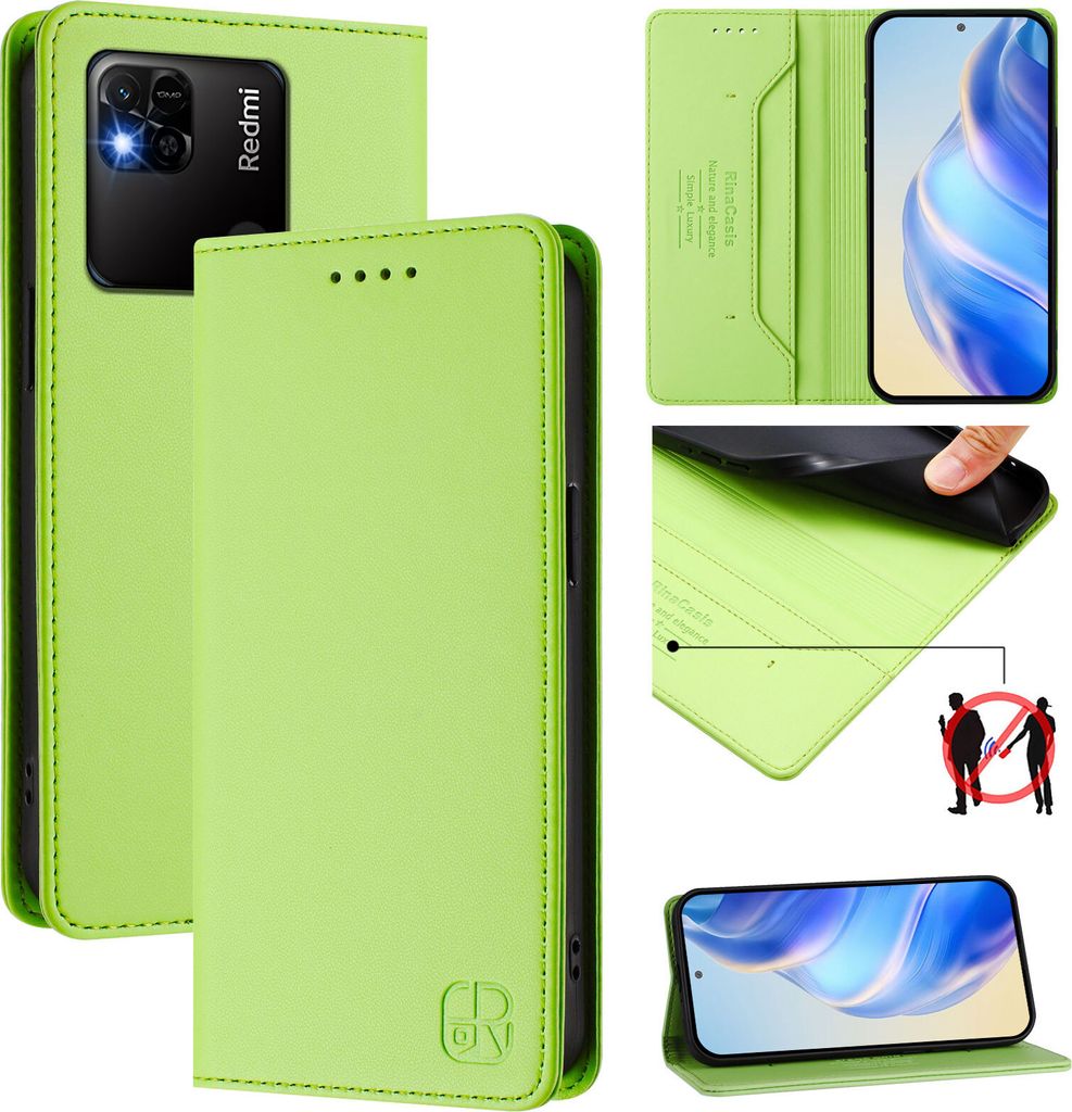 Lederhülle für Xiaomi Redmi 10A/Redmi 9C Hülle Flip Brieftasche Kartenfächern Ständer Schutzhülle Grün
