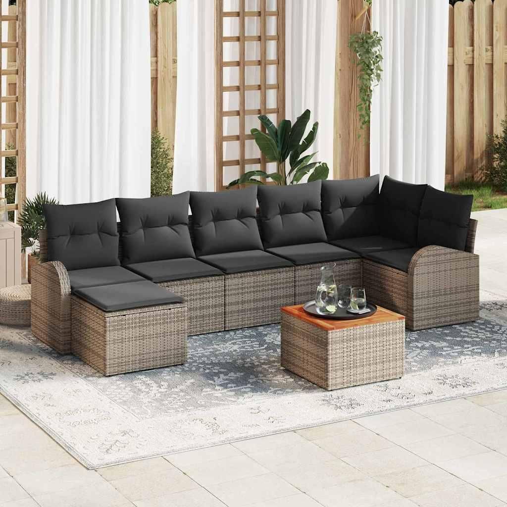 Gartensofa-set mit Kissen 8 pcs Grau Poly-Rattan