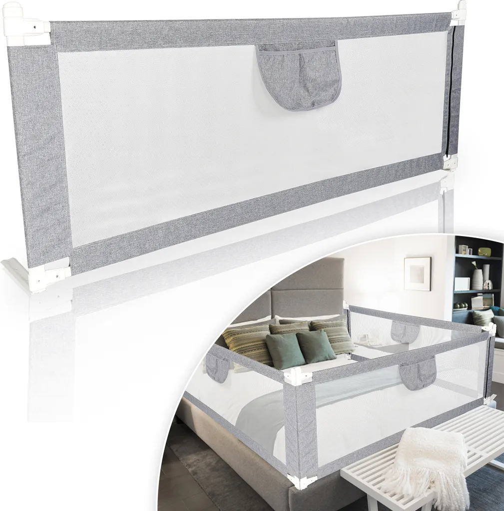 Barrière de sécurité pour lit bébé 180 cm réglable en hauteur grise