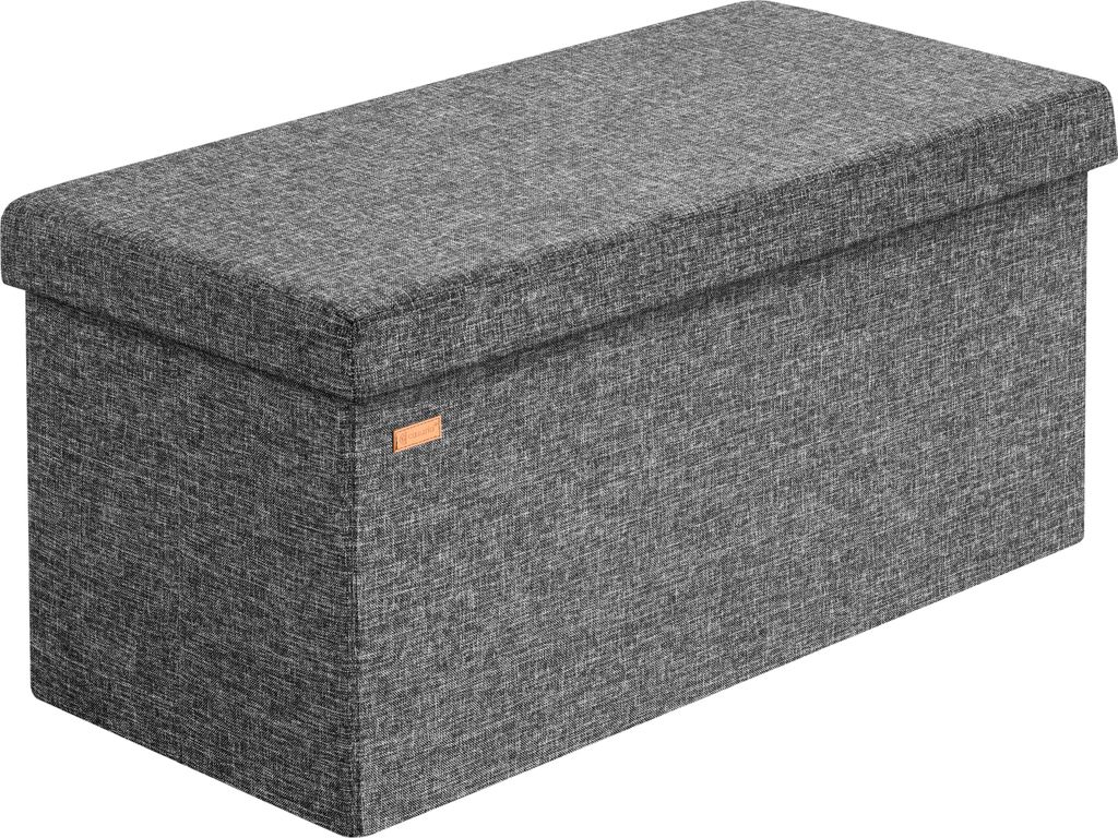 CASARIA Sitzbank mit Stauraum Faltbar Dunkelgrau 80x40x40cm Gepolstert Deckel Leinen - Optik Schlafzimmer Wohnzimmer Flur Sitztruhe Truhenbank Po...