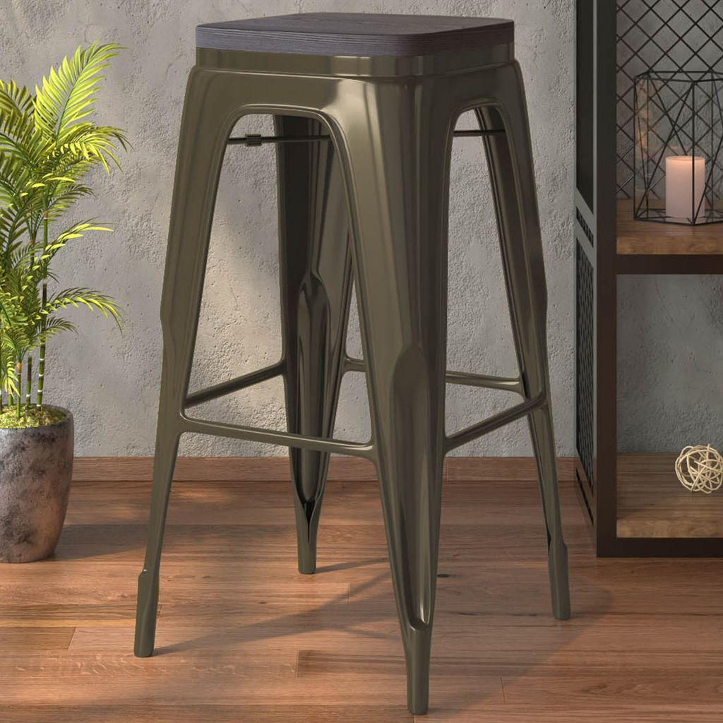 2er-Set CALIFORNIA | Tolix Barhocker | Rost Matt | Metall | + Holzsitz | Industrial Barstuhl, Industrie Barhocker