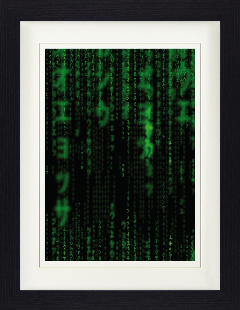 Matrix Gerahmtes Bild Mit Edlem Passepartout | Wand-Bilder | Im Bilderrahmen - Code, Grüner Regen (40 x 30 cm)