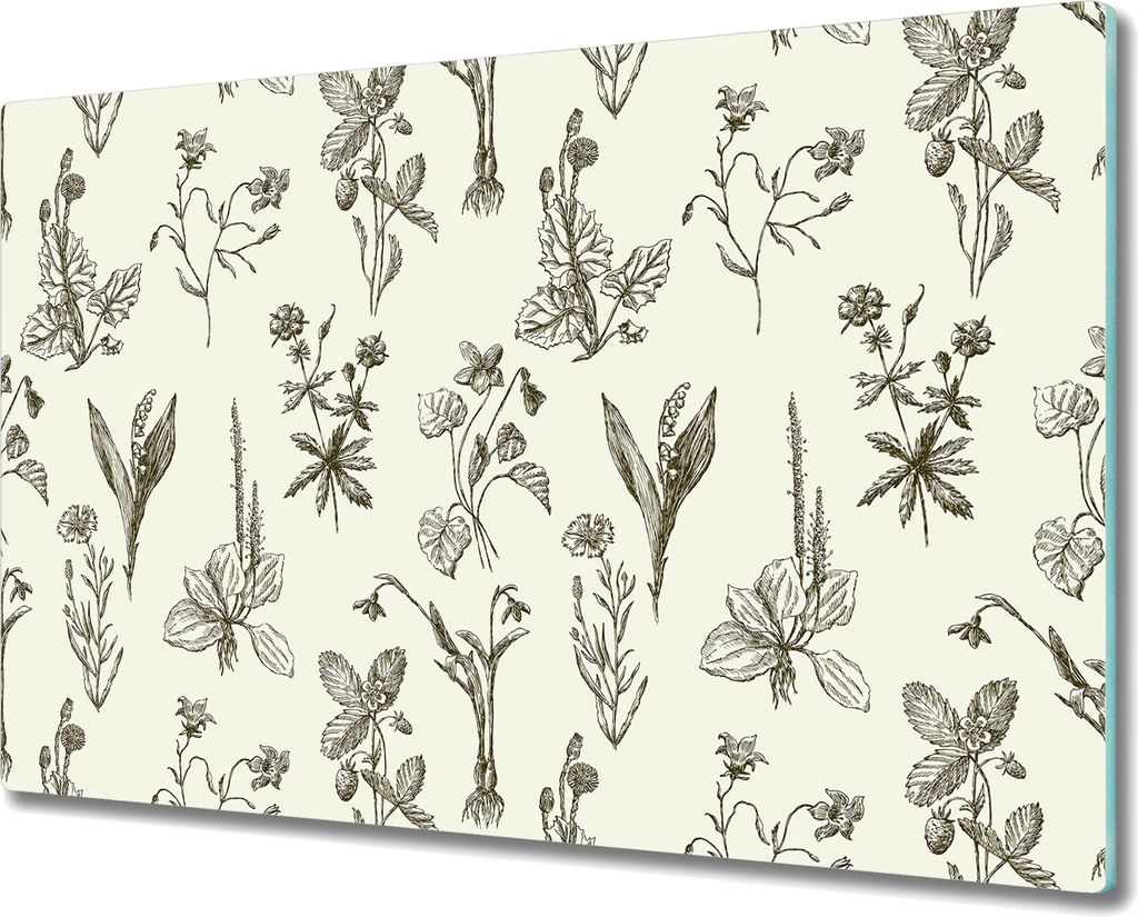 Glas-Herdabdeckplatte Glaskeramikkochfeld-Abdeckung Spritzschutz - 80x52 cm - Skizziert Wildblumen