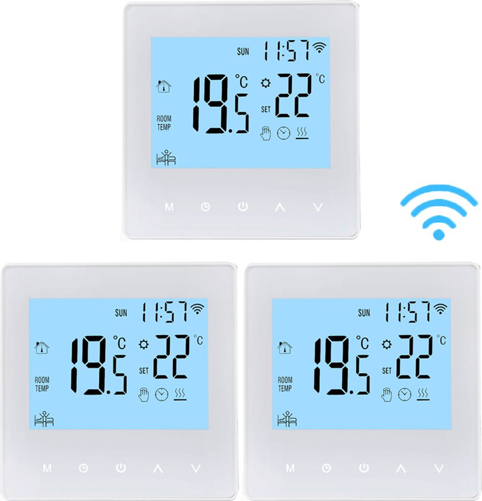 3X WiFi Smart Thermostat 3A Raumthermostat Wasserheizungsgeräte Fußbodenheizung, LCD-Display, APP-Steuerung, Manueller/automatischer Modus