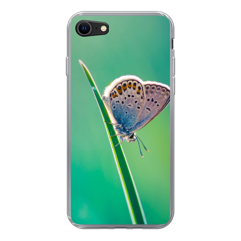 MuchoWow Handyhülle Schutzhülle Hülle für iPhone SE 2022 Schmetterling - Gras - Licht Silikon Softcase Handy Hülle - Schutzhülle