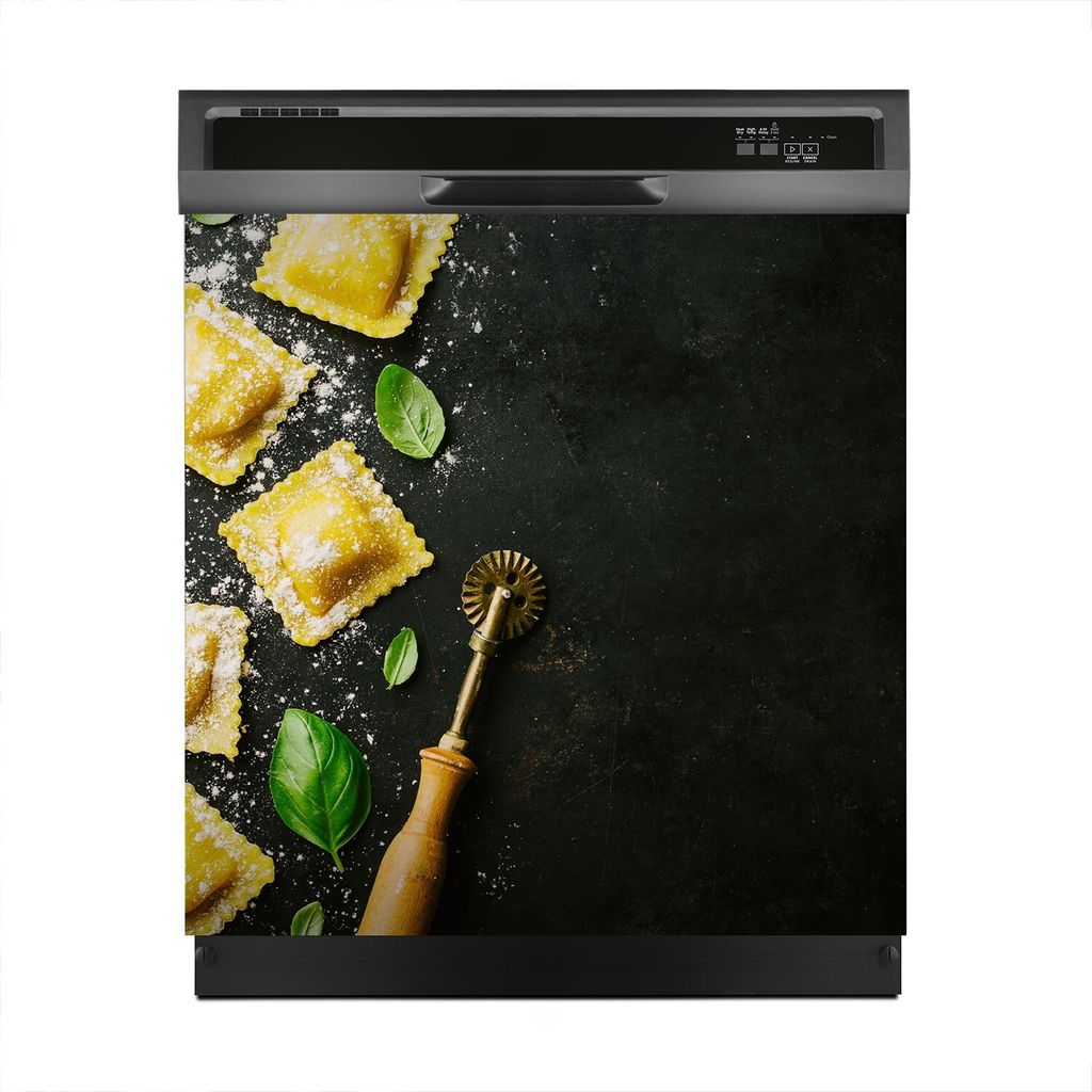Aufkleber sticker 60x60 cm Dekorative folie Spülmaschine - Ravioli Mehl und Basilikum
