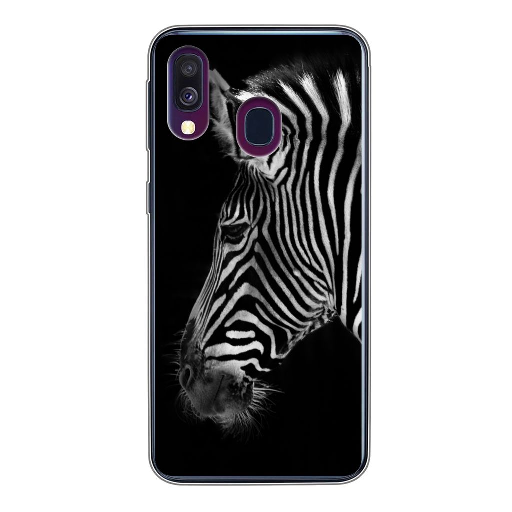 MuchoWow Handyhülle Schutzhülle Hülle für Samsung Galaxy A40 Zebra - Wilde Tiere - Schwarz Silikon Softcase Handy Hülle - Handy-Tasche