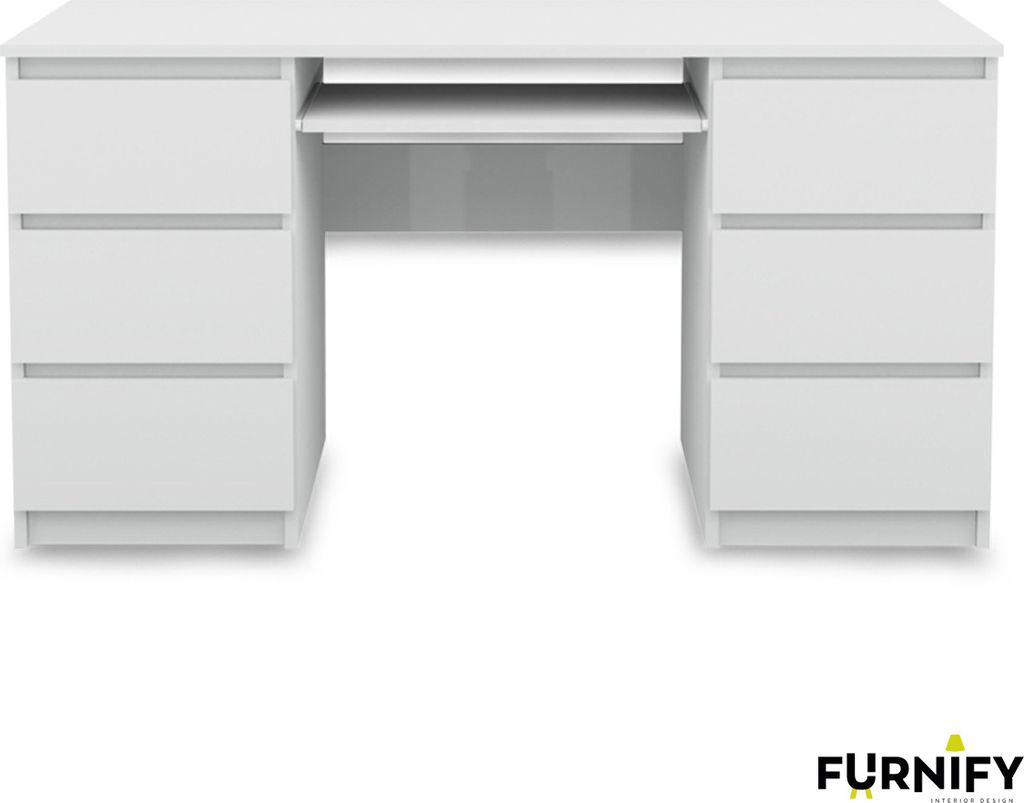 Schreibtisch 130x76x50cm mit 6 Schubladen Weiß Büro PC Produktbild 2
