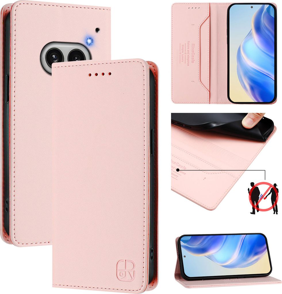 Lederhülle für Nothing Phone 2A Hülle Flip Brieftasche Kartenfächern Ständer Schutzhülle Pink