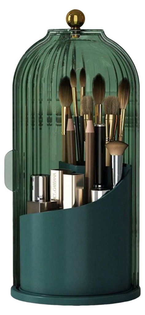 Drehbarer Make-up-Pinselhalter, versteckter Zahnbürstenhalter mit Schiebedeckel, staubdichter Make-up-Organizer mit mehreren Fächern für den Was...