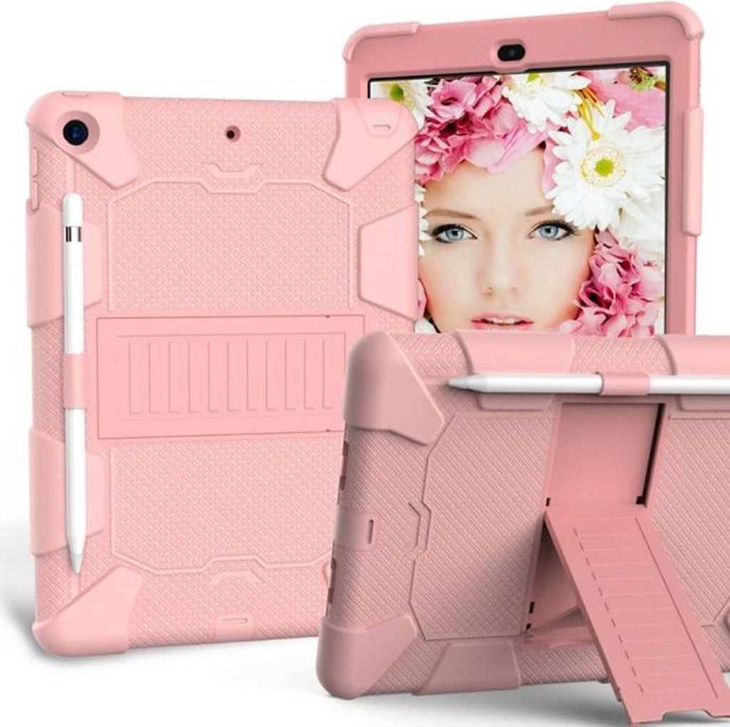 Gepanzerte Schutzhülle für iPad 8 und 10,2" mit Ständer und Stifthalterung, Pink